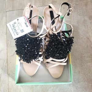 Zara Light Nude Beaded/Jeweled Sandal Heels